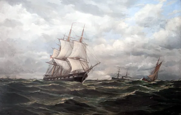 Картинка масло, картина, художник, холст, Отто Людвиг Ричард, &ampquot;Корабли на море&ampquot;