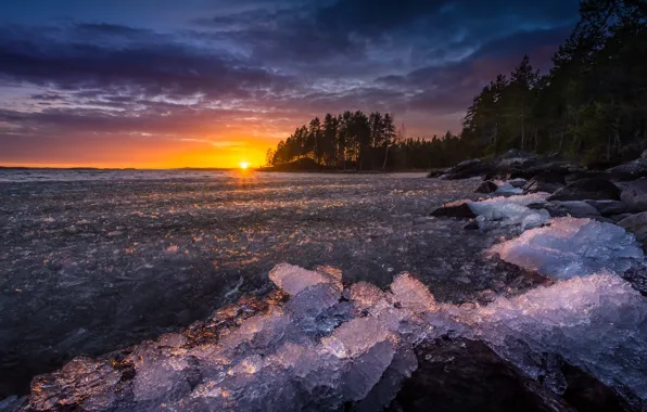 Картинка лед, море, закат