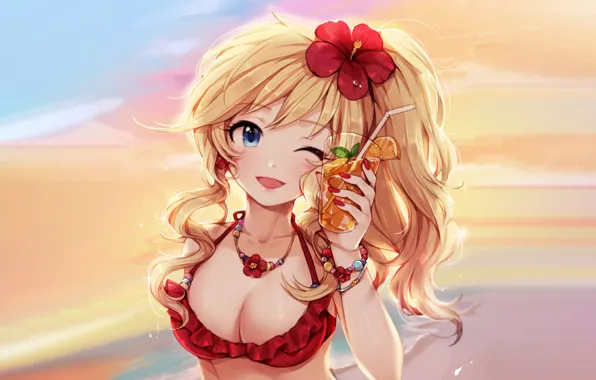 Girl, sexy, cleavage, long hair, boobs, anime, beautiful, pretty