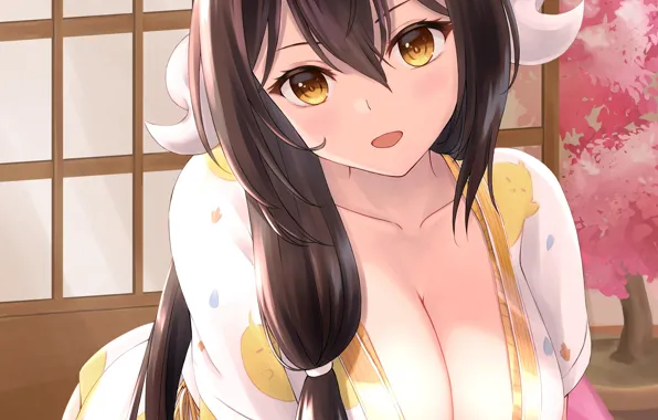 Girl, sexy, cleavage, long hair, dress, boobs, anime, beautiful