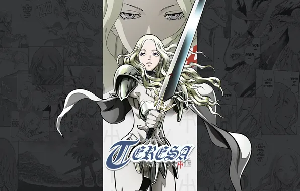 Claymore, клинок, Teresa, женщина-воин, в доспехах, длинные белые волосы, меч в руках, by Norihiro Yagi