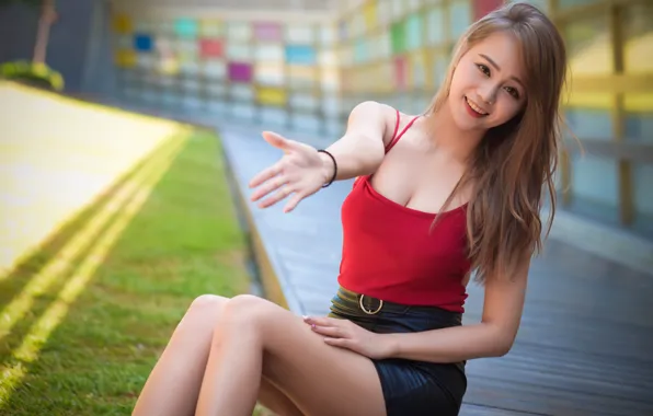 Девушка, улыбка, красивая, смотрит