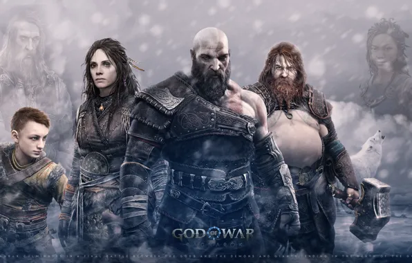 Bear, god of war, weapon, kratos, snow, blow, man, boy
