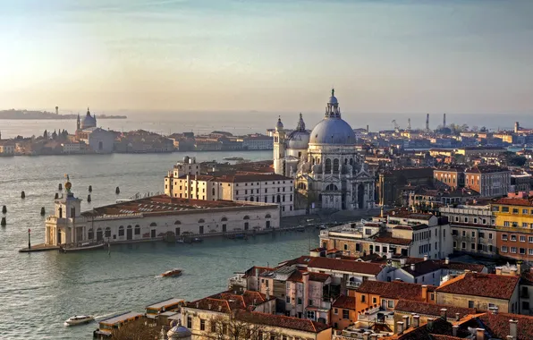 Картинка море, дома, лодки, Италия, Венеция, дворец, водоканал