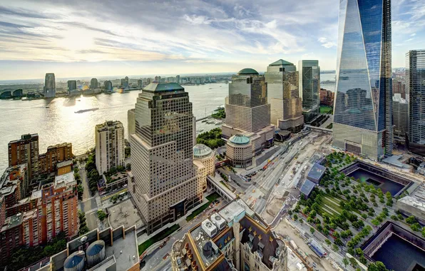 Картинка здания, Нью-Йорк, панорама, Манхэттен, Manhattan, New York City, Hudson River, река Гудзон