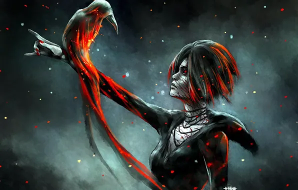 Картинка девушка, абстракция, птица