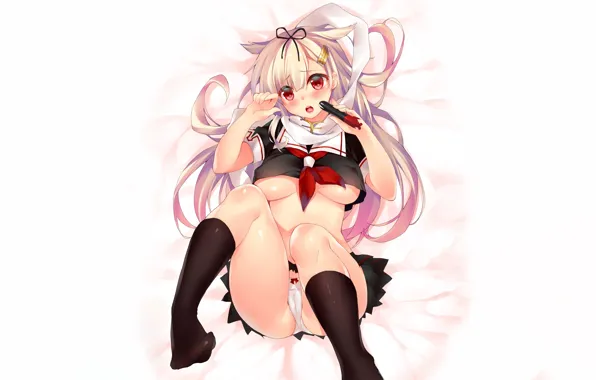 Girl, sexy, lingerie, pantsu, cleavage, school uniform, panties, long hair