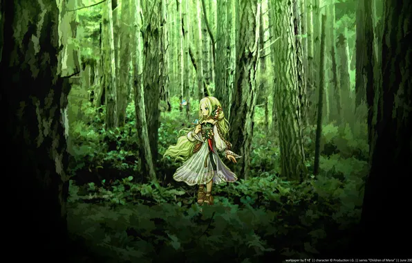 Картинка лес, зеленый, красиво, анимэ, дэвушка