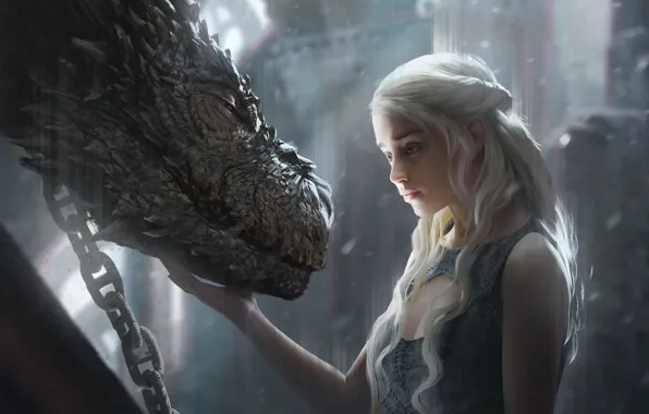 Картинка girl, fantasy, art, dragon, Game of Thrones, Emilia Clarke, Daenerys Targaryen, film