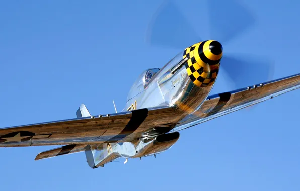 Картинка небо, полет, ретро, самолет, истребитель, пропеллер, P-51 Mustang
