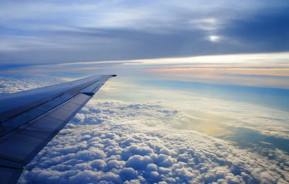Картинка небо, облака, полет, самолет, крыло