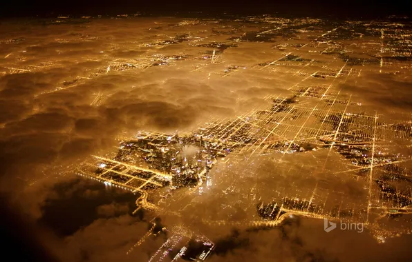 Город, Чикаго, панорама, USA, США, Chicago, Illinois, Aerial view at night