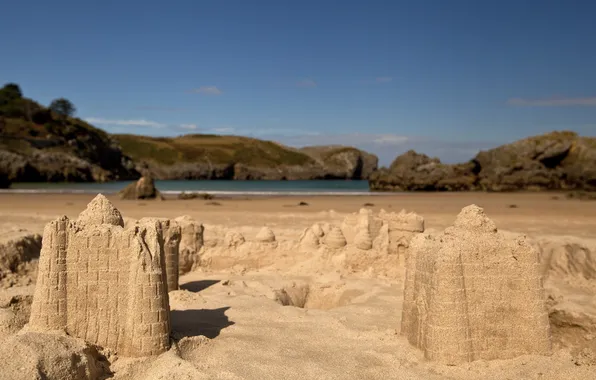 Картинка песок, море, замок