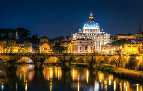 Картинка ночь, огни, Рим, Италия