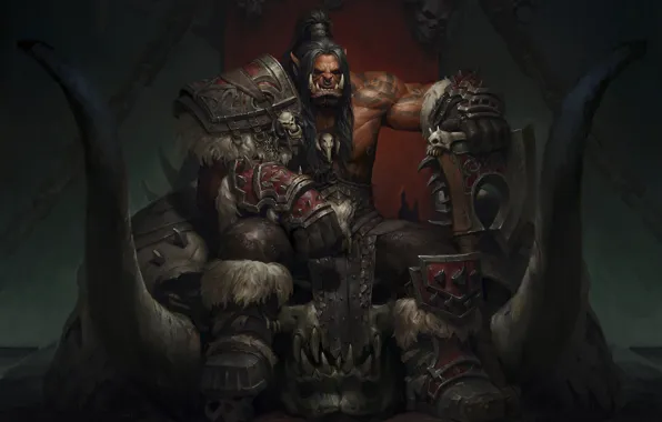 Орк, трон, World Of Warcraft, Grom Hellscream