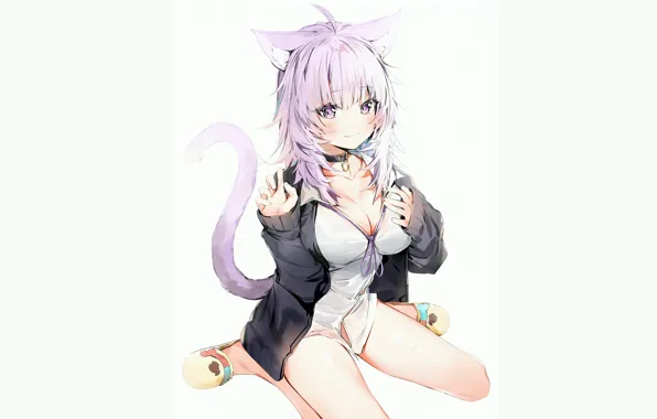 Girl, sexy, cleavage, boobs, animal ears, anime, beautiful, short hair