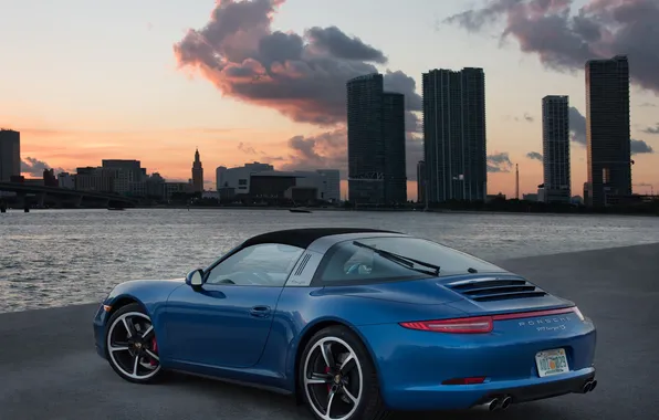 911, Porsche, порше, синяя, тарга, Targa 4S