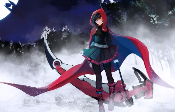 Девушка, оружие, коса, плащ, RWBY