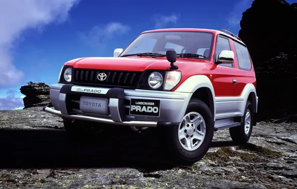 Red, Toyota, land cruiser, prado, J90, 3-doors