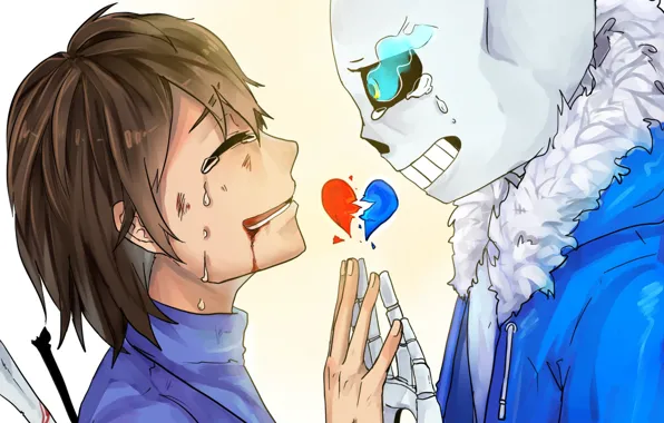 Арт, двое, слёзы, драма, Undertale, Андертейл