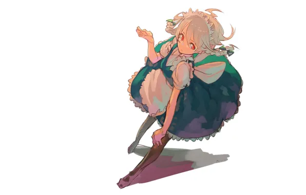 Тень, белый фон, косички, touhou, униформа, горничная, art, Izayoi Sakuya