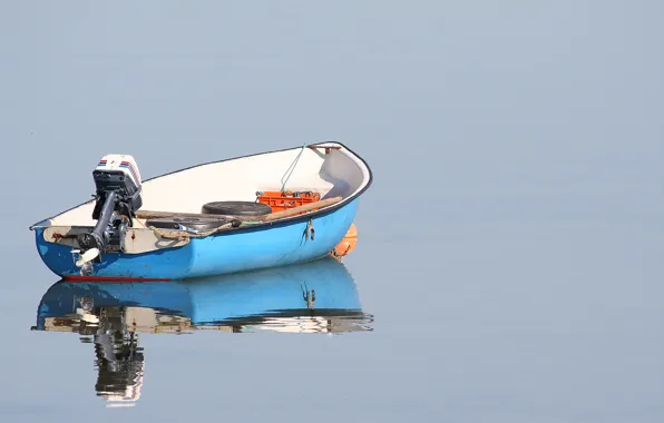 Lake, reflection, boat, engine