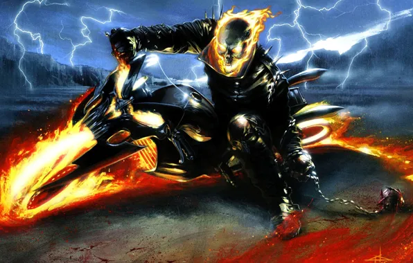 Картинка Ghost Rider, lightning, Marvel, spirit, byke, hellfire, vengance