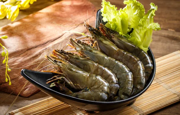 Большие, креветки, морепродукт
