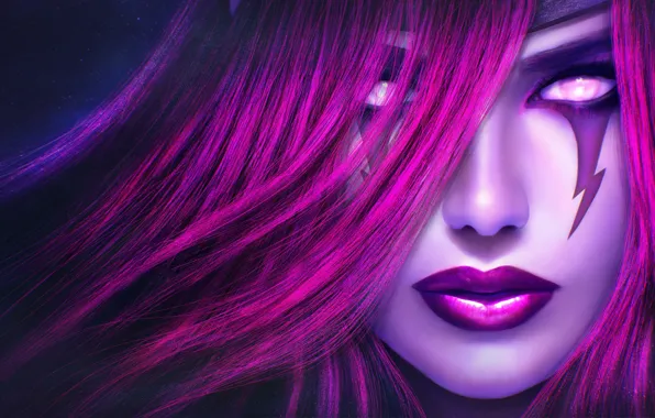 Девушка, лицо, League of Legends, лол, Morgana, Fallen Angel