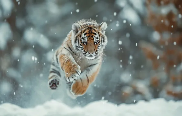 Animals, tiger, winter, snow, cute