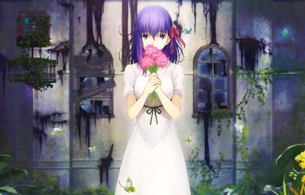 Girl, Fate/Stay Night, Flowers, Type-Moon, Sakura Matou, Heaven's Feel