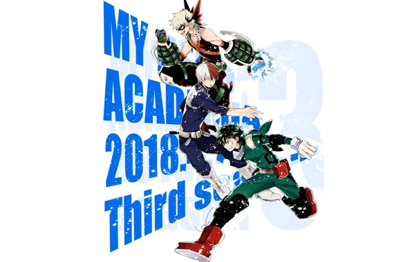 Парни, герои, трио, Boku no Hero Academia, Мидория Изуку, Тодороки Шото, Моя геройская акадеимя, Бакуго