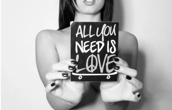 Love, Girl, Skateboard, B/W, Sign