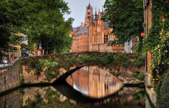 Картинка city, bridge, houses, belgium, Bruges