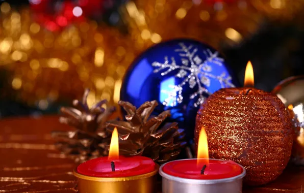 Шарики, праздник, рождество, Свечи, Новый год, christmas, new year, happy new year
