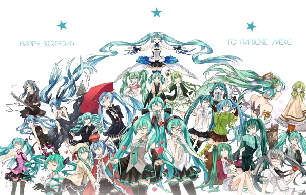 Чулки, зонт, корона, очки, галстук, vocaloid, Hatsune Miku, вокалоид