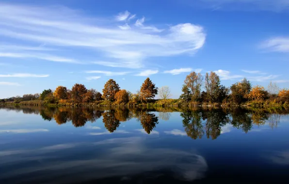 Картинка небо, вода, деревья, природа, река, фото, пейзажи, германия