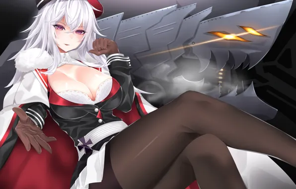 Девушка, белые волосы, graf zeppelin, azur lane, surota