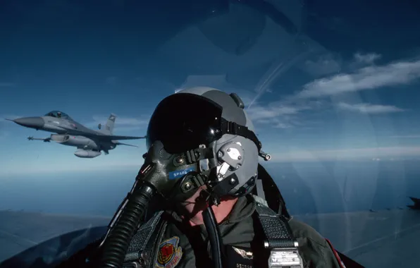 Картинка небо, авиация, самолет, пилот, F-16