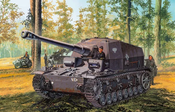 Рисунок, вермахт, истребитель танков, ПТ САУ, Pz.Jg.Abt.Sfl. 521, Dicker Max, 10.5 cm K gp.Sfl., 521-ый …