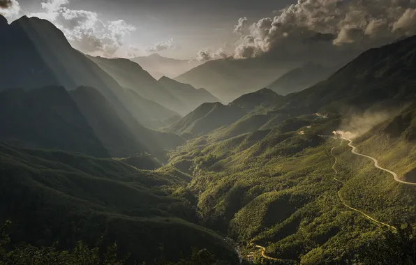 Картинка небо, свет, горы, холмы, склоны, Вьетнам, леса