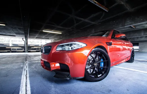 Оранжевый, чёрные, BMW, БМВ, wheels, диски, f10, BBS