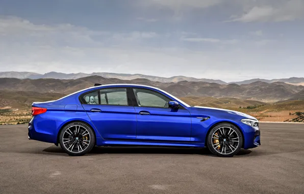 Картинка синий, BMW, профиль, седан, BMW M5, четырёхдверный, 2017, M5