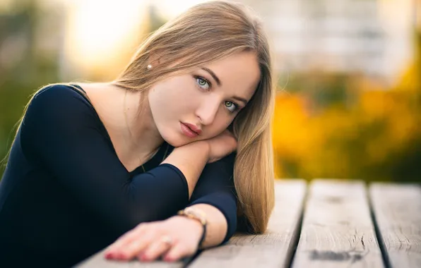 Взгляд, девушка, волосы, портрет, боке