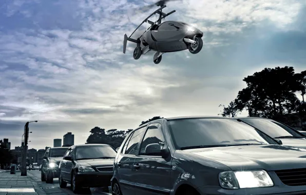 Car, hi-tech, asphalt, technology, flying car, Pal-v One, helicycle, PH PALV