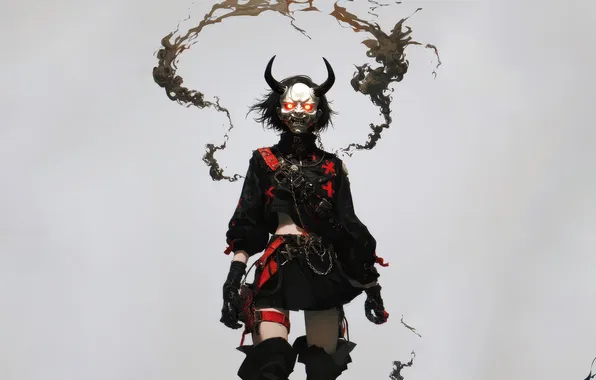 Girl, Mask, Horn, AI Art