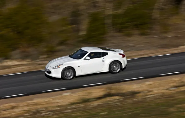 Дорога, белый, скорость, Nissan, 2011, 370Z