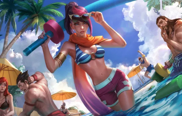 Картинка бассейн, League of Legends, Pool Party Fiora