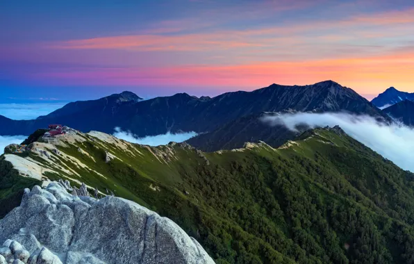 Картинка небо, облака, горы, Япония, Japan, Mountain, Нагано, Nagano