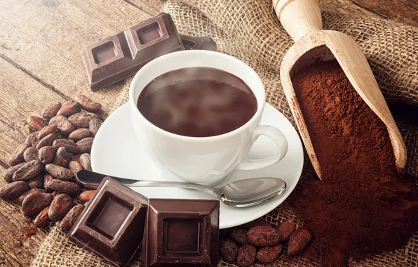 Кофе, шоколад, зерна, напиток, chocolate, какао, drink, coffee